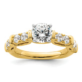 14k Two Tone 5/8 carat Lab Grown Diamond VS/SI+ G+ 1 carat Center Round Semi Mount Shared Prong Engagement Ring