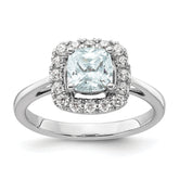 14k White Gold 1/4 carat Lab Grown Diamond VS/SI+ G+ March Birthstone Aquamarine Halo Ring