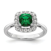 14k White Gold 1/4 carat Lab Grown Diamond VS/SI+ G+ May Birthstone Lab Created Emerald Halo Ring