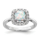 14k White Gold 1/4 carat Lab Grown Diamond VS/SI+ G+ October Birthstone Lab Created Opal Halo Ring