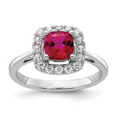 14k White Gold 1/4 carat Lab Grown Diamond VS/SI+ G+ July Birthstone Lab Created Ruby Halo Ring