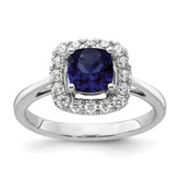 14k White Gold 1/4 carat Lab Grown Diamond VS/SI+ G+ September Birthstone Lab Created Blue Sapphire Halo Ring