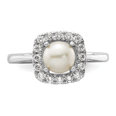 14k White Gold 1/4 carat Lab Grown Diamond VS/SI+ G+ June Birthstone Freshwater Cultered Pearl Halo Ring