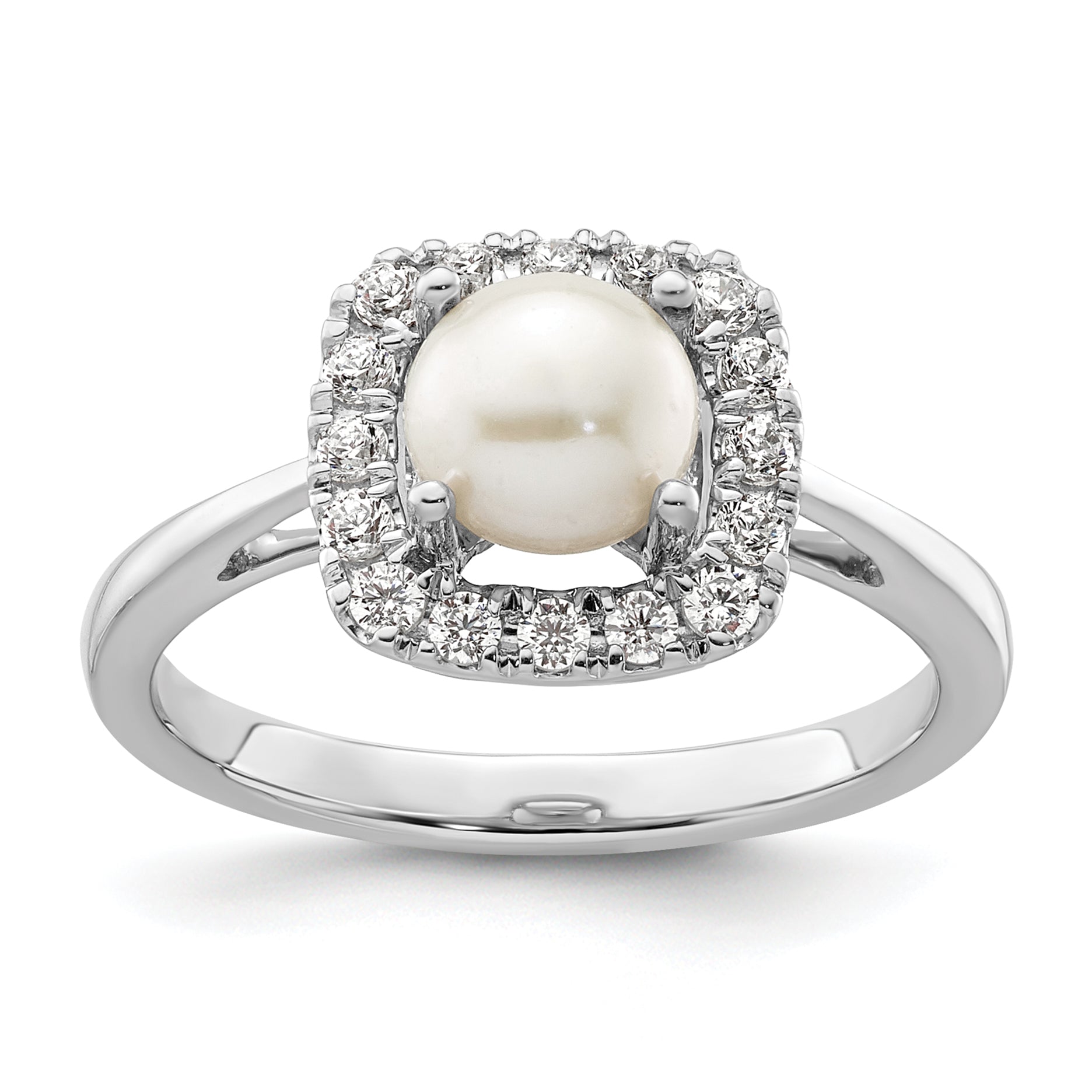 14k White Gold 1/4 carat Lab Grown Diamond VS/SI+ G+ June Birthstone Freshwater Cultered Pearl Halo Ring