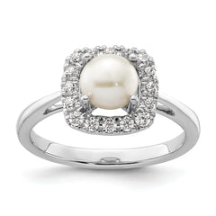 14k White Gold 1/4 carat Lab Grown Diamond VS/SI+ G+ June Birthstone Freshwater Cultered Pearl Halo Ring