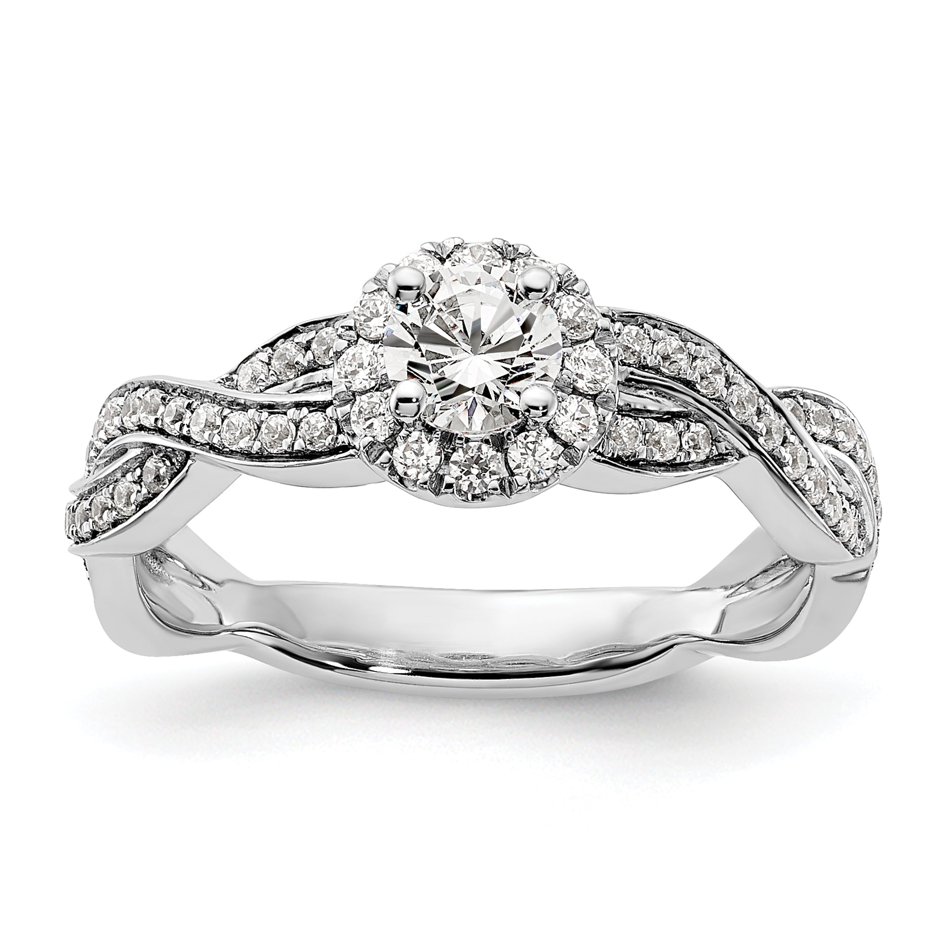 10k White Gold 3/4 carat Lab Grown Diamond VS/SI+ G+ Round Complete Fancy Halo Engagement Ring