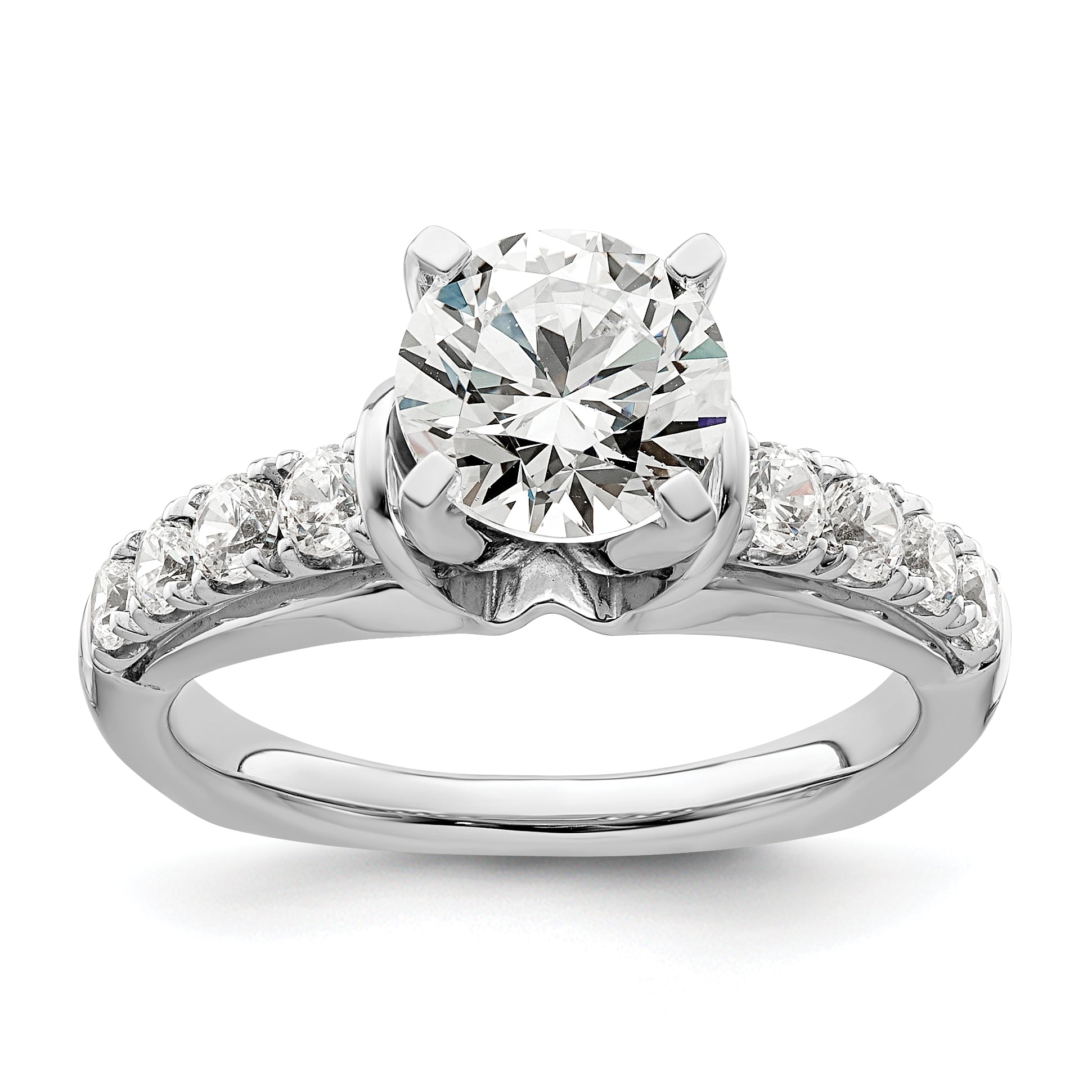 14k White Gold 1/2 carat Lab Grown Diamond VS/SI+ G+ 1 1/2 carat Center Round Semi Mount Shared Prong Engagement Ring