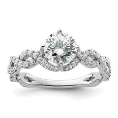 14k White Gold 1/2 carat Lab Grown Diamond VS/SI+ G+ 1 carat Center Round Semi Mount Engagement Ring