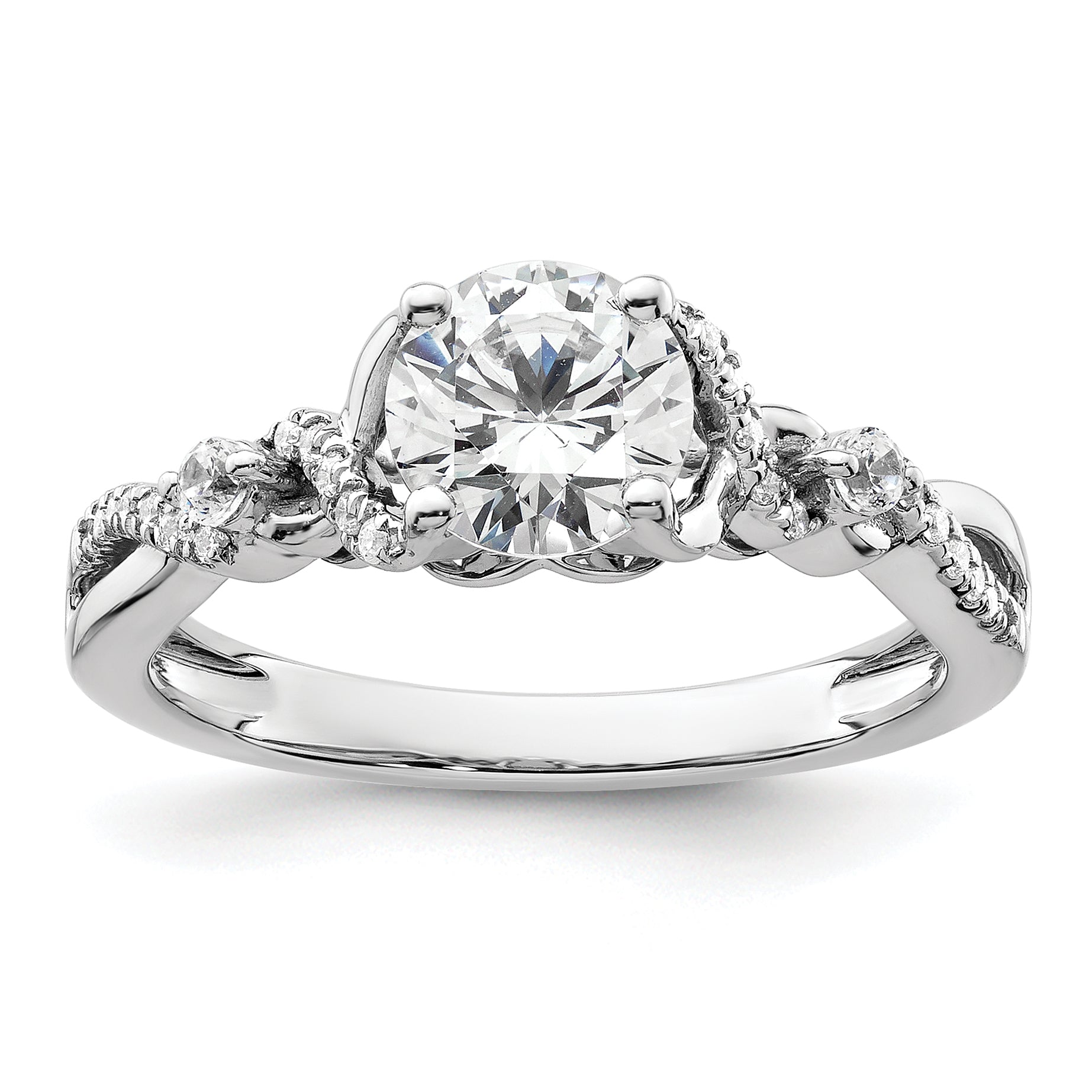 14k White Gold 1/6 carat Lab Grown Diamond VS/SI+ G+ 1 carat Center Round Bypass Engagement Ring