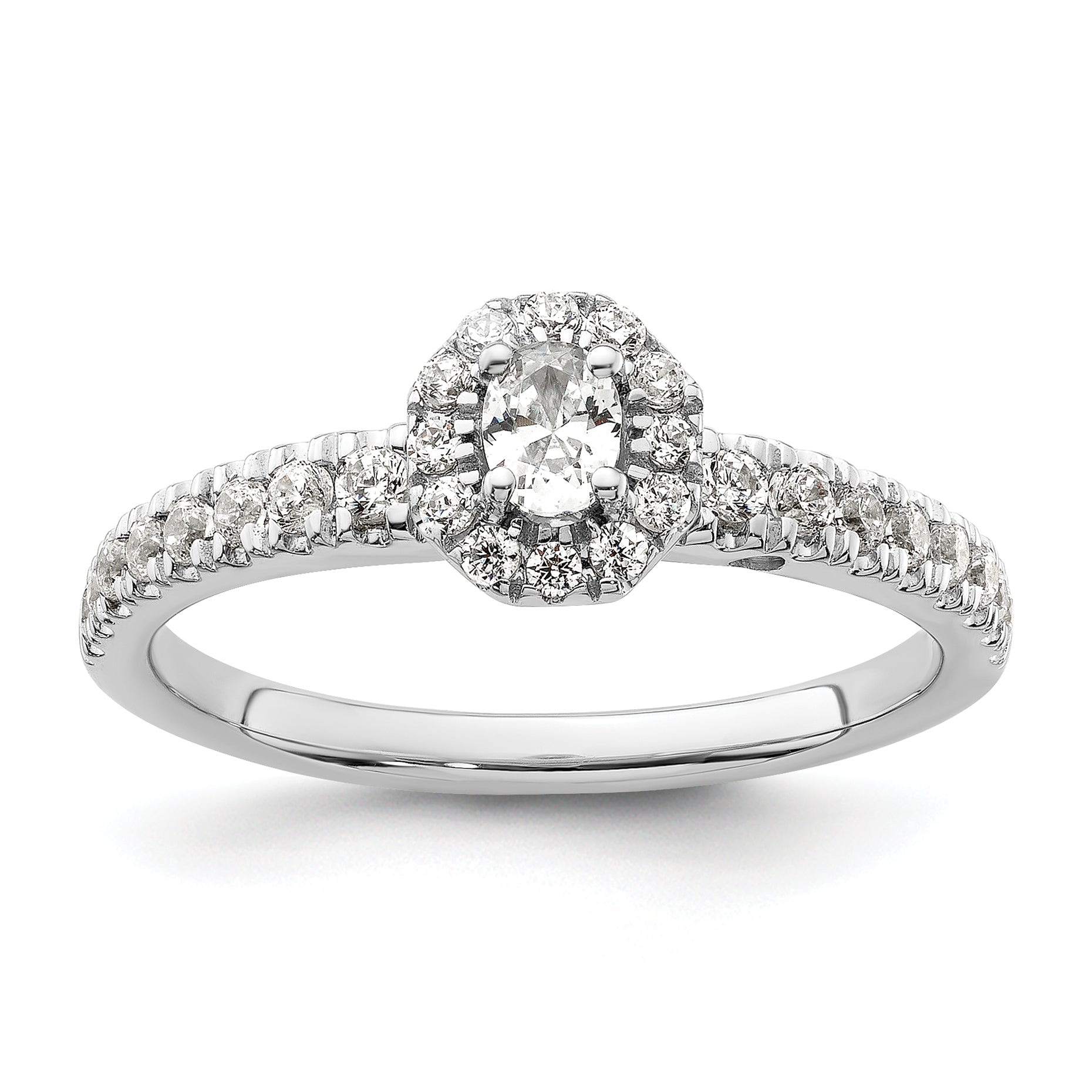 Two Promises 14k White Gold 5/8 carat Lab Grown Diamond VS/SI+ G+ Complete Petite Halo Engagement Ring