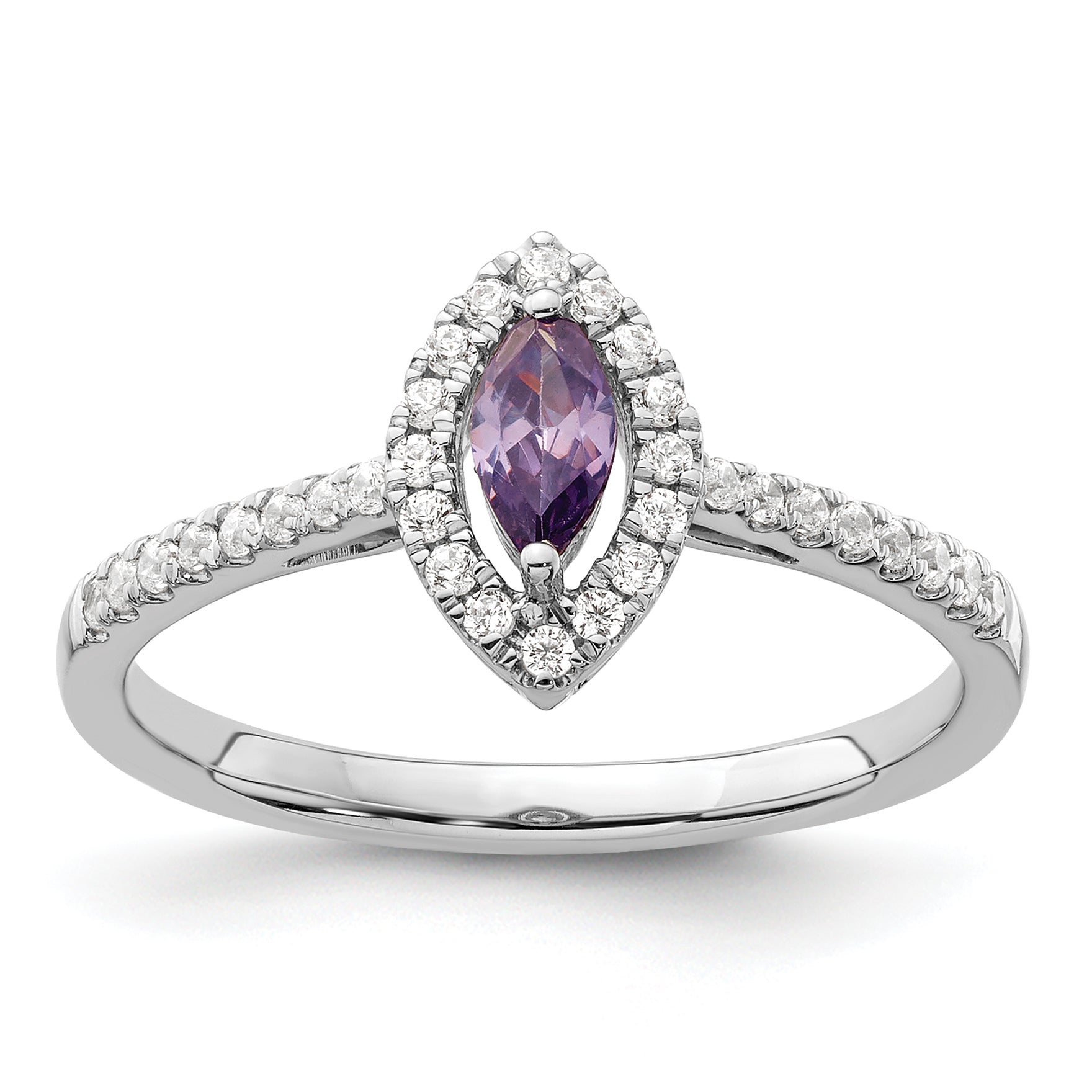 14k White Gold 1/5 carat Lab Grown Diamond VS/SI+ G+ and Amethyst February Birthstone Ring