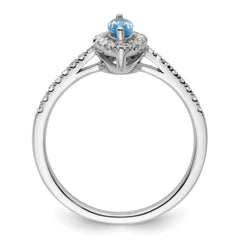 14k White Gold 1/5 carat Lab Grown Diamond VS/SI+ G+ and Blue Topaz December Birthstone Ring