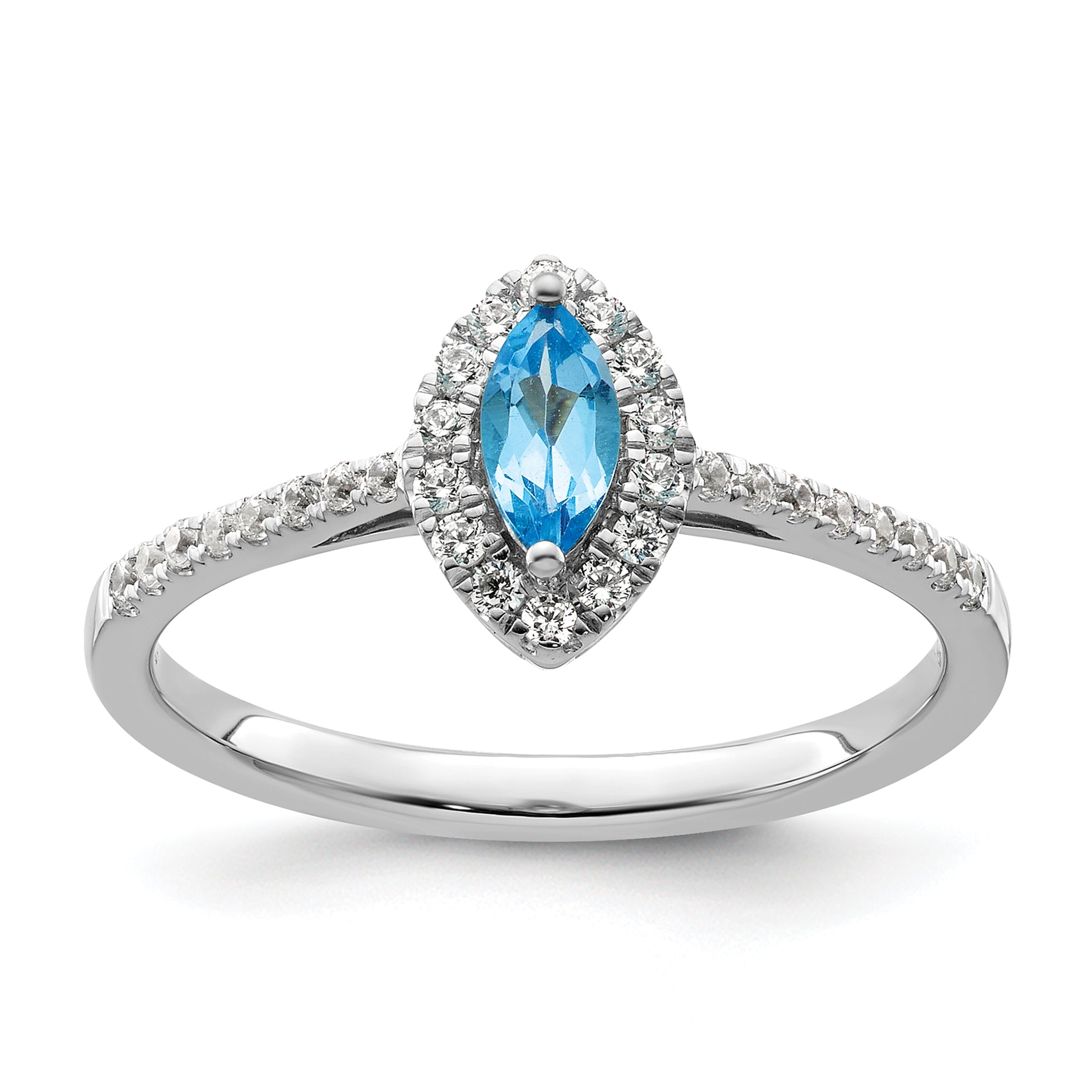 14k White Gold 1/5 carat Lab Grown Diamond VS/SI+ G+ and Blue Topaz December Birthstone Ring