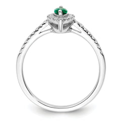 14k White Gold 1/5 carat Lab Grown Diamond VS/SI+ G+ and Lab Created Emerald May Birthstone Ring