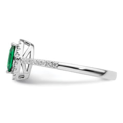 14k White Gold 1/5 carat Lab Grown Diamond VS/SI+ G+ and Lab Created Emerald May Birthstone Ring