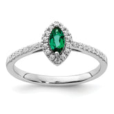 14k White Gold 1/5 carat Lab Grown Diamond VS/SI+ G+ and Lab Created Emerald May Birthstone Ring
