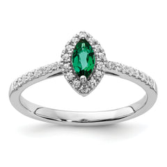 14k White Gold 1/5 carat Lab Grown Diamond VS/SI+ G+ and Lab Created Emerald May Birthstone Ring