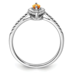 14k White Gold 1/5 carat Lab Grown Diamond VS/SI+ G+ and Citrine November Birthstone Ring