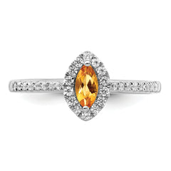 14k White Gold 1/5 carat Lab Grown Diamond VS/SI+ G+ and Citrine November Birthstone Ring