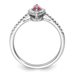 14k White Gold 1/5 carat Lab Grown Diamond VS/SI+ G+ and Lab Created Pink Sapphire October Birthstone Ring