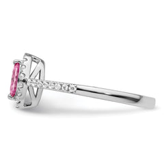 14k White Gold 1/5 carat Lab Grown Diamond VS/SI+ G+ and Lab Created Pink Sapphire October Birthstone Ring