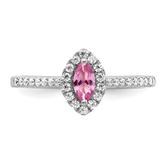 14k White Gold 1/5 carat Lab Grown Diamond VS/SI+ G+ and Lab Created Pink Sapphire October Birthstone Ring