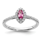 14k White Gold 1/5 carat Lab Grown Diamond VS/SI+ G+ and Lab Created Pink Sapphire October Birthstone Ring