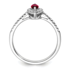 14k White Gold 1/5 carat Lab Grown Diamond VS/SI+ G+ and Lab Created Ruby July Birthstone Ring