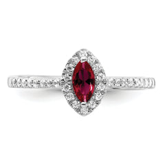 14k White Gold 1/5 carat Lab Grown Diamond VS/SI+ G+ and Lab Created Ruby July Birthstone Ring