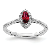 14k White Gold 1/5 carat Lab Grown Diamond VS/SI+ G+ and Lab Created Ruby July Birthstone Ring