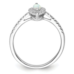 14k White Gold 1/5 carat Lab Grown Diamond VS/SI+ G+ and Lab Created Opal October Birthstone Ring