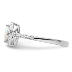 14k White Gold 1/5 carat Lab Grown Diamond VS/SI+ G+ and Lab Created Opal October Birthstone Ring