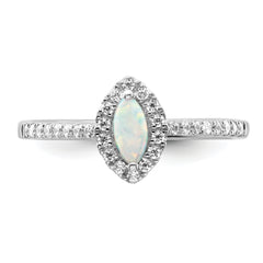 14k White Gold 1/5 carat Lab Grown Diamond VS/SI+ G+ and Lab Created Opal October Birthstone Ring