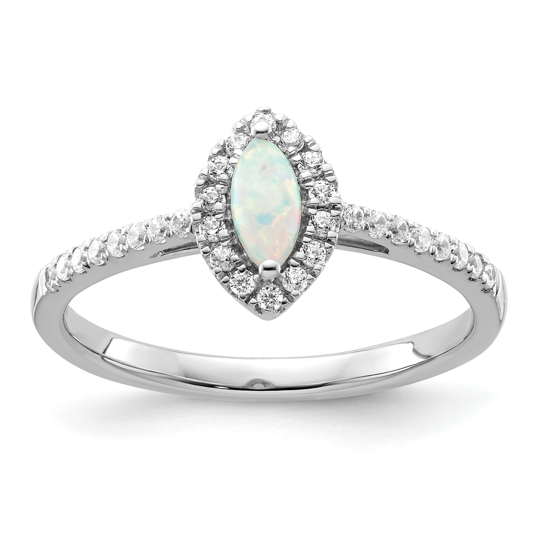 14k White Gold 1/5 carat Lab Grown Diamond VS/SI+ G+ and Lab Created Opal October Birthstone Ring