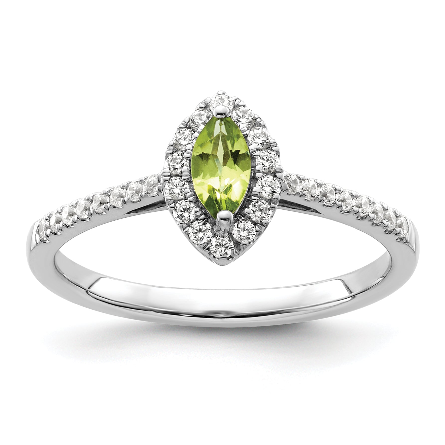 14k White Gold 1/5 carat Lab Grown Diamond VS/SI+ G+ and Peridot August Birthstone Ring