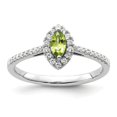 14k White Gold 1/5 carat Lab Grown Diamond VS/SI+ G+ and Peridot August Birthstone Ring