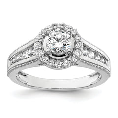 14k White Gold 1 carat Lab Grown Diamond VS/SI+ G+ Round Complete Halo Engagement Ring
