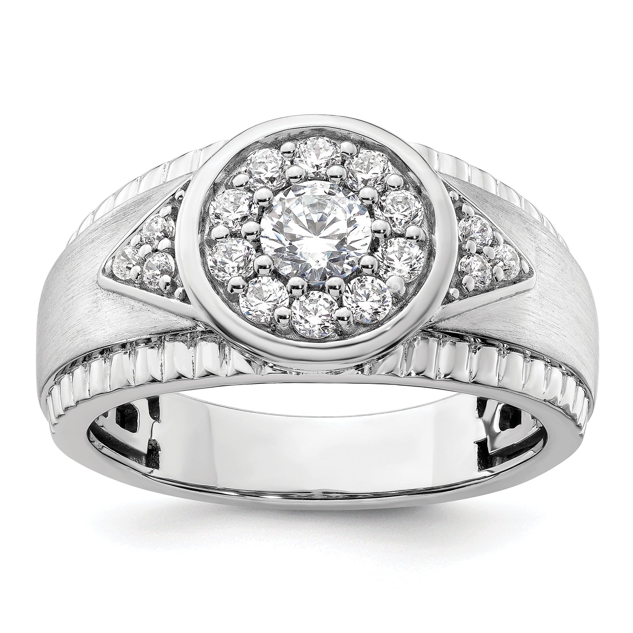14k White Gold 1 carat Lab Grown Diamond VS/SI+ G+ Complete Men's Cluster Ring