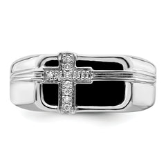 14k White Gold 1/20 carat Lab Grown Diamond VS/SI+ G+ and Onyx Cross Men's Ring