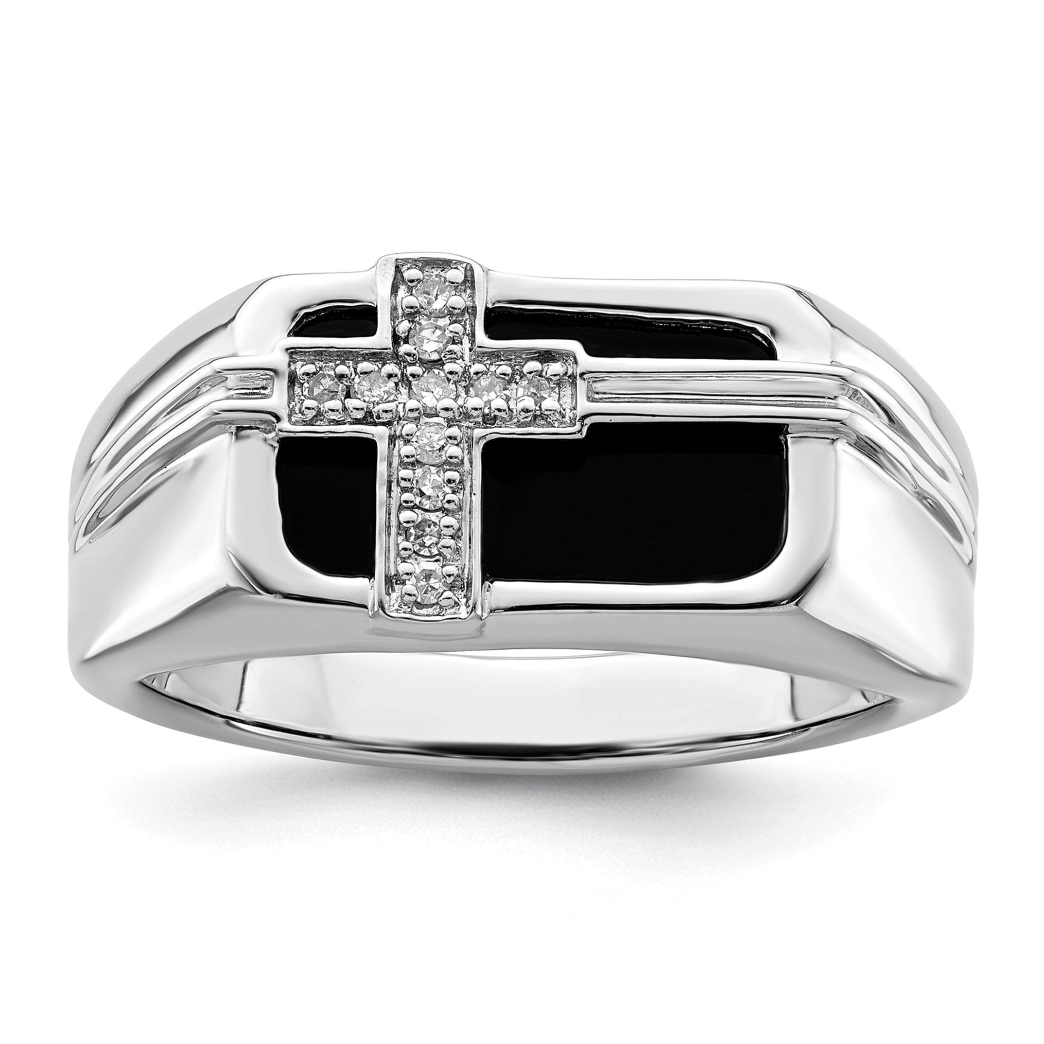14k White Gold 1/20 carat Lab Grown Diamond VS/SI+ G+ and Onyx Cross Men's Ring