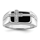 14k White Gold 1/20 carat Lab Grown Diamond VS/SI+ G+ and Onyx Cross Men's Ring