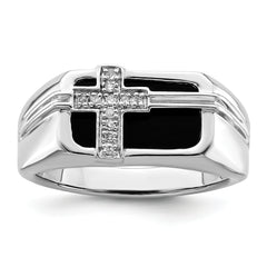 14k White Gold 1/20 carat Lab Grown Diamond VS/SI+ G+ and Onyx Cross Men's Ring
