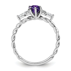 14K White Gold Polished Diamond and Amethyst Twisted Ring
