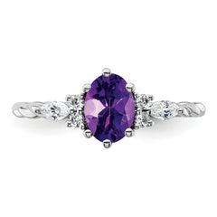 14K White Gold Polished Diamond and Amethyst Twisted Ring