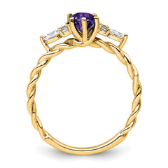 14K Polished Diamond and Amethyst Twisted Ring