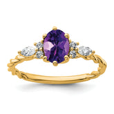 14K Polished Diamond and Amethyst Twisted Ring