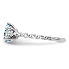 14K White Gold Polished Diamond and Aquamarine Twisted Ring