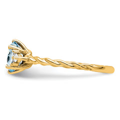 14K Polished Diamond and Aquamarine Twisted Ring
