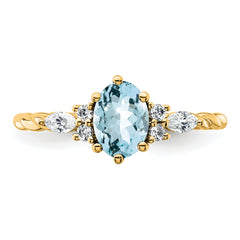 14K Polished Diamond and Aquamarine Twisted Ring
