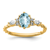 14K Polished Diamond and Aquamarine Twisted Ring